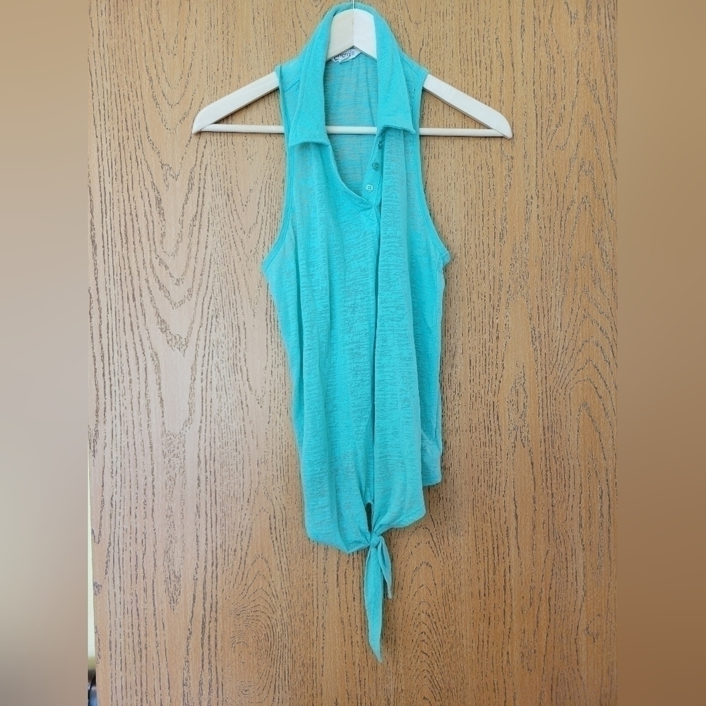 Energie VTG teal y2k collared burnout racerback tie front tank top juniors XL